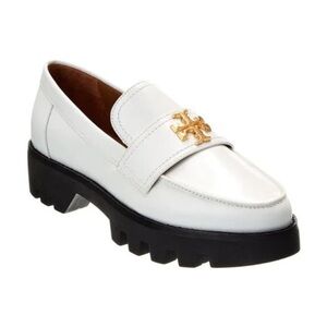 Tory Burch Everly Leather Mini Chunky Loafer Flat Shoes In White! Size 8.5